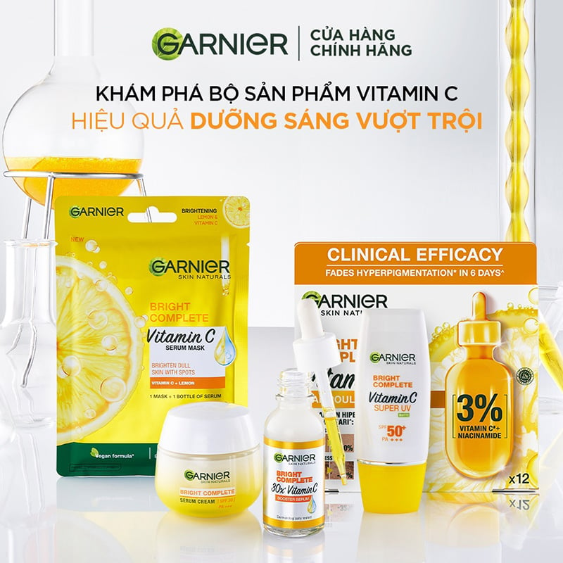 Serum Garnier Tinh Chất Tăng Cường Sáng Da Mờ Thâm Garnier Light Complete Vitamin C 30X Booster Serum